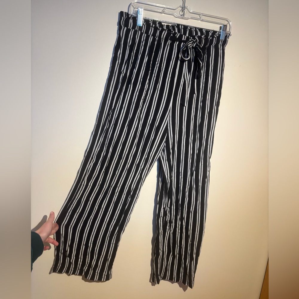 Black and white striped pants